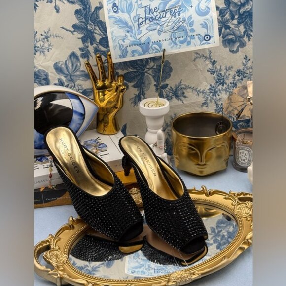 🆕 KURT GEIGER LONDON 🧿 NWOB 60mm Black Crystal Eagle Heel Mule, Sz 37 US 7 - Picture 2 of 16